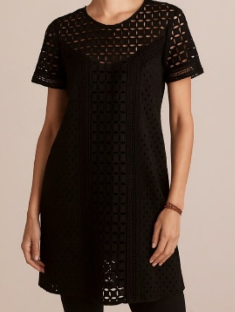 Sundance Catalog Black Eyelet Essence Shift Dress Sz12 Beach Casual Dark Boho